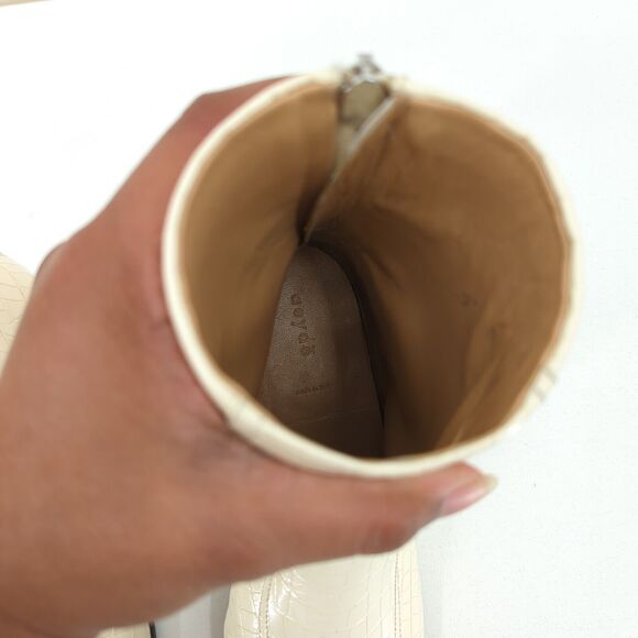 Aeyde Women 36 6 Amelia Boots Ecru Cream White Croc Embossed Leather Square Toe - Picture 3 of 10